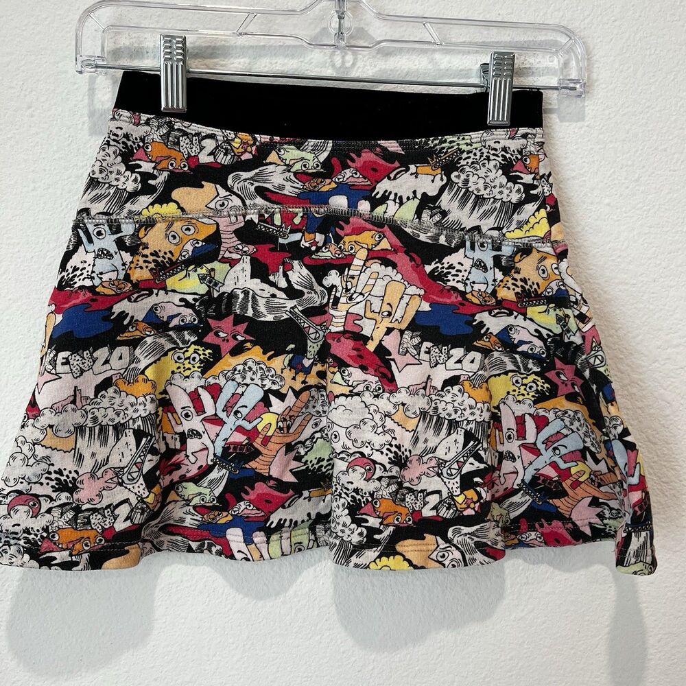 Vtg Kenzo Kids Cartoon Logo Skirt Sz 10 Novelty Print Rare